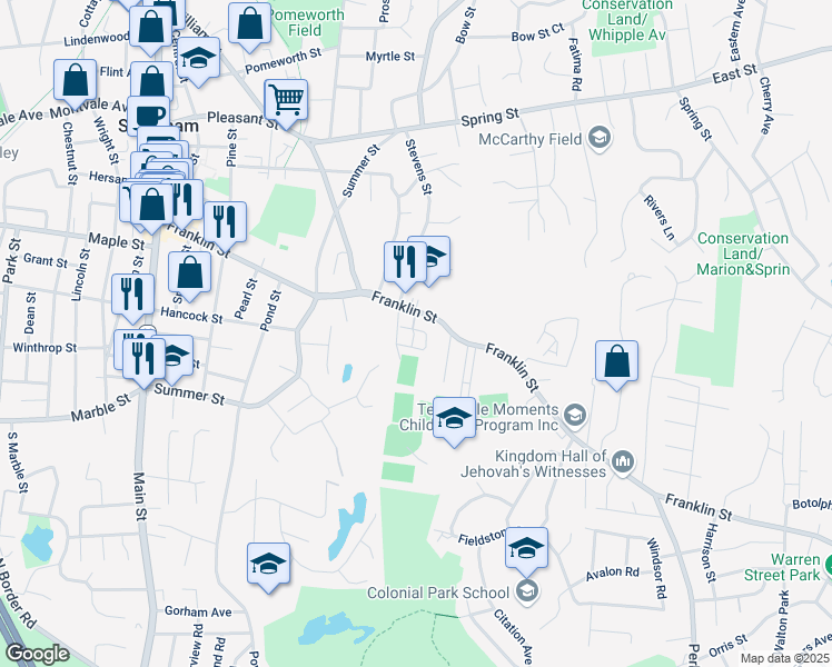 map of restaurants, bars, coffee shops, grocery stores, and more near 6 Benjamin Terrace in Stoneham