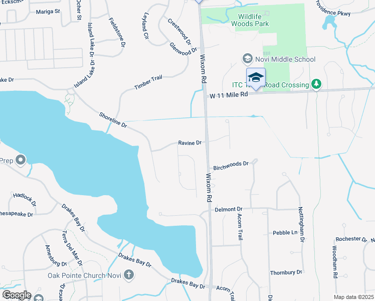 map of restaurants, bars, coffee shops, grocery stores, and more near 25620 Hillsdale Drive in Novi