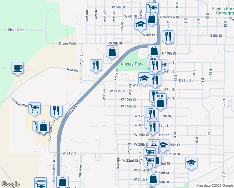 map of restaurants, bars, coffee shops, grocery stores, and more near 401-499 West 15th Street in South Sioux City
