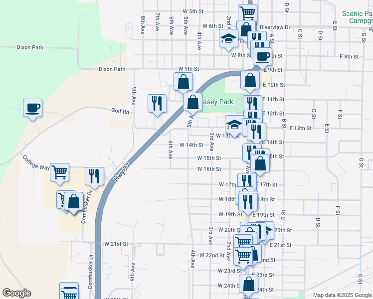 map of restaurants, bars, coffee shops, grocery stores, and more near 401-499 West 15th Street in South Sioux City