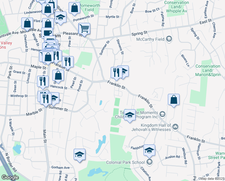 map of restaurants, bars, coffee shops, grocery stores, and more near 6 Benjamin Terrace in Stoneham