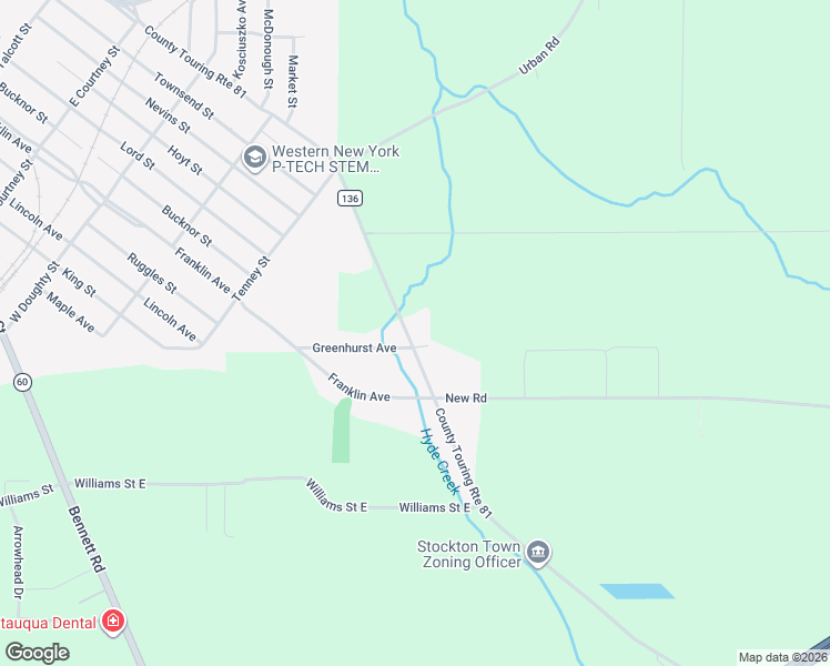 map of restaurants, bars, coffee shops, grocery stores, and more near 10958 South Roberts Road in Dunkirk