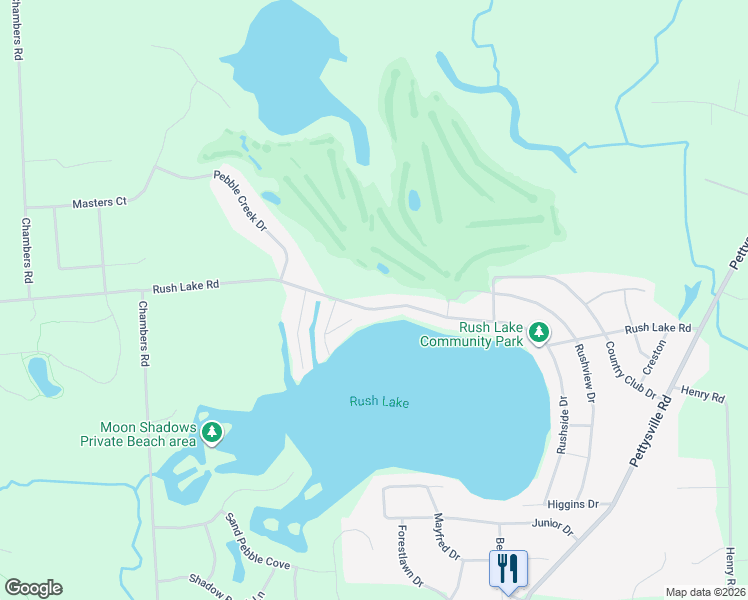 map of restaurants, bars, coffee shops, grocery stores, and more near 3258 Rush Lake Road in Pinckney