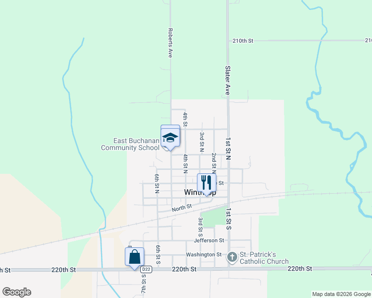 map of restaurants, bars, coffee shops, grocery stores, and more near 301-399 4th St N in Winthrop