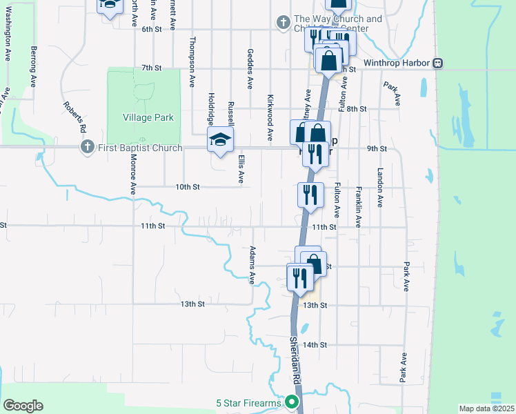 map of restaurants, bars, coffee shops, grocery stores, and more near 2210 11th Street in Winthrop Harbor