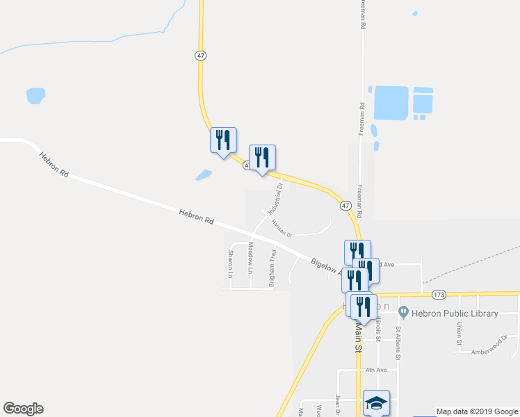 map of restaurants, bars, coffee shops, grocery stores, and more near 12402 Hansen Drive in Hebron