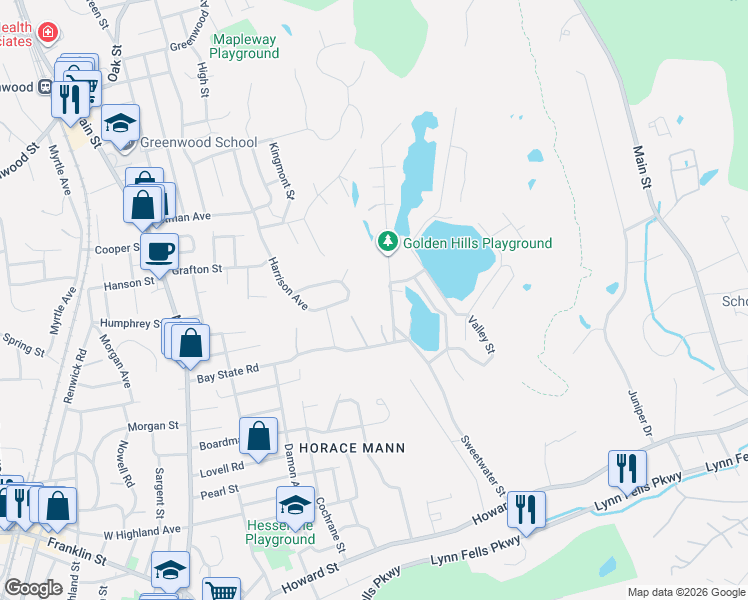 map of restaurants, bars, coffee shops, grocery stores, and more near 4 Court Street in Saugus