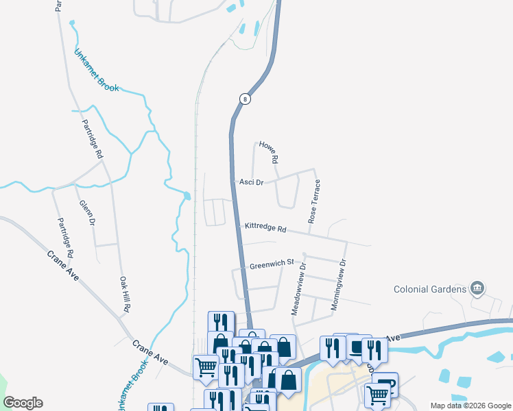 map of restaurants, bars, coffee shops, grocery stores, and more near 33 Kittredge Road in Pittsfield