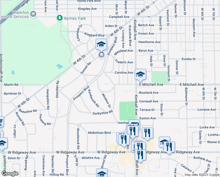 map of restaurants, bars, coffee shops, grocery stores, and more near 127 Belleview Road in Waterloo