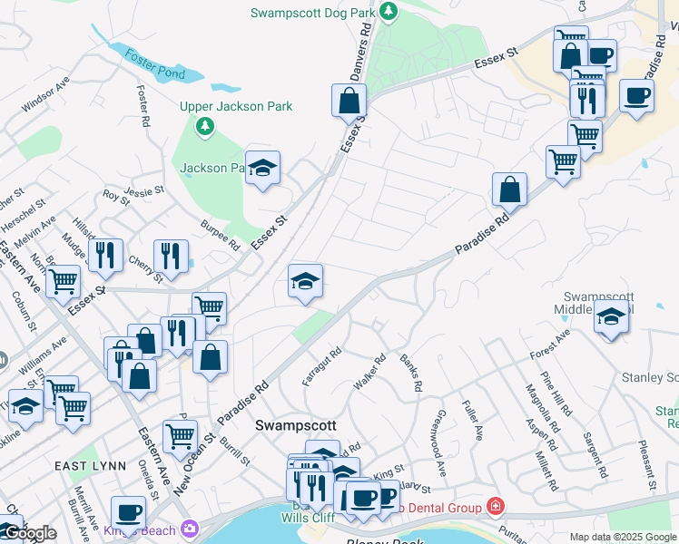 map of restaurants, bars, coffee shops, grocery stores, and more near 13 Barnstable Street in Swampscott