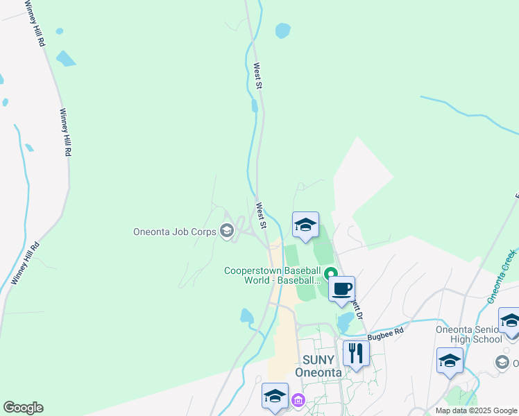 map of restaurants, bars, coffee shops, grocery stores, and more near 305 Main Street in Oneonta