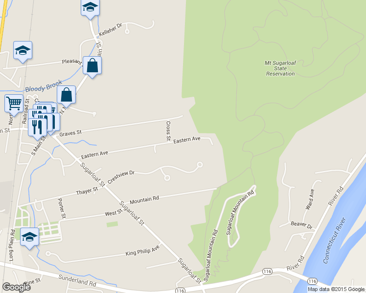 map of restaurants, bars, coffee shops, grocery stores, and more near 54 Eastern Avenue in Deerfield