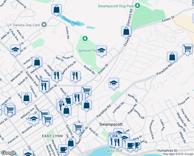 map of restaurants, bars, coffee shops, grocery stores, and more near in Swampscott