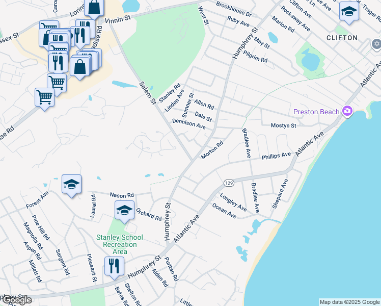 map of restaurants, bars, coffee shops, grocery stores, and more near 19 Salem Street in Swampscott