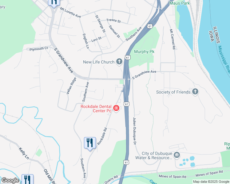 map of restaurants, bars, coffee shops, grocery stores, and more near 1546 Kehl Court in Dubuque