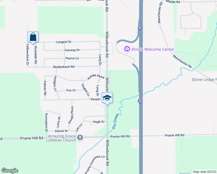 map of restaurants, bars, coffee shops, grocery stores, and more near 14915 Willowbrook Road in South Beloit