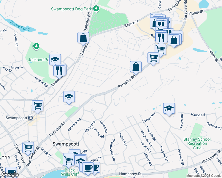 map of restaurants, bars, coffee shops, grocery stores, and more near 290 Paradise Road in Swampscott