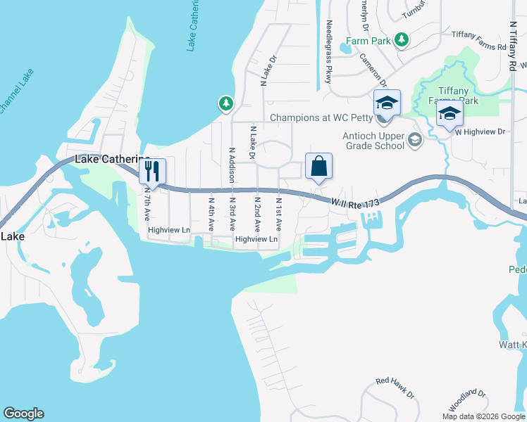 map of restaurants, bars, coffee shops, grocery stores, and more near 42211 North 2nd Avenue in Antioch