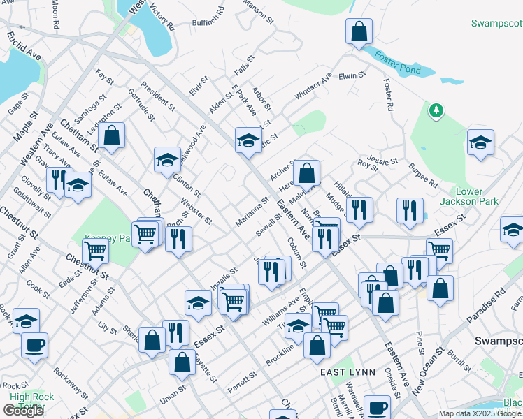 map of restaurants, bars, coffee shops, grocery stores, and more near 10 Griffin Terrace in Lynn
