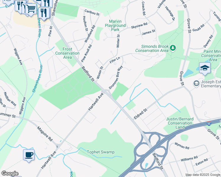 map of restaurants, bars, coffee shops, grocery stores, and more near 507 Bedford Street in Lexington