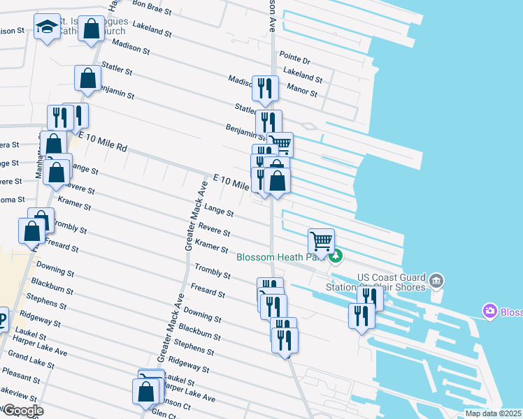 map of restaurants, bars, coffee shops, grocery stores, and more near 24925 Jefferson Avenue in St. Clair Shores