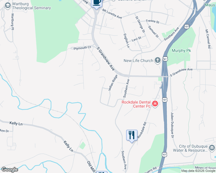 map of restaurants, bars, coffee shops, grocery stores, and more near 965 Indian Ridge in Dubuque