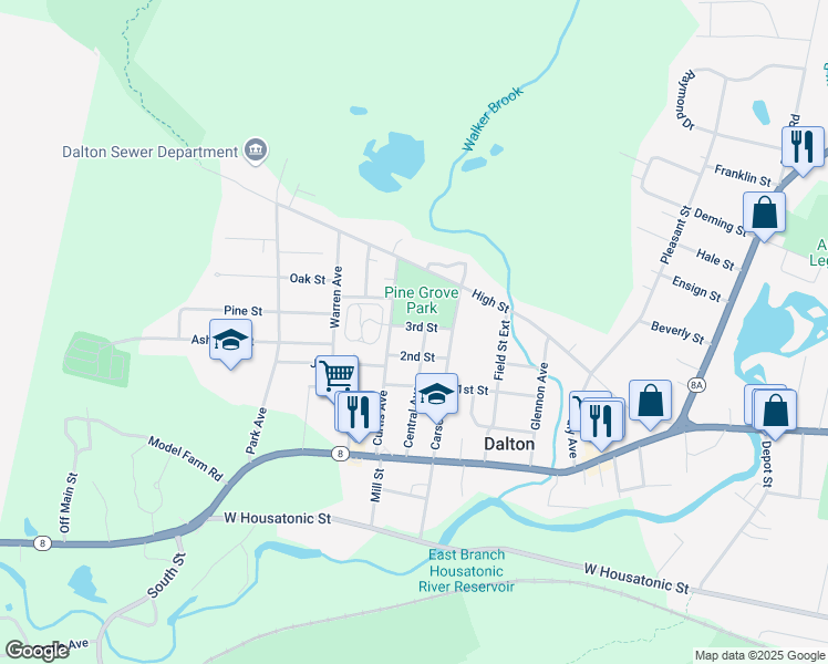 map of restaurants, bars, coffee shops, grocery stores, and more near 24 3rd Street in Dalton