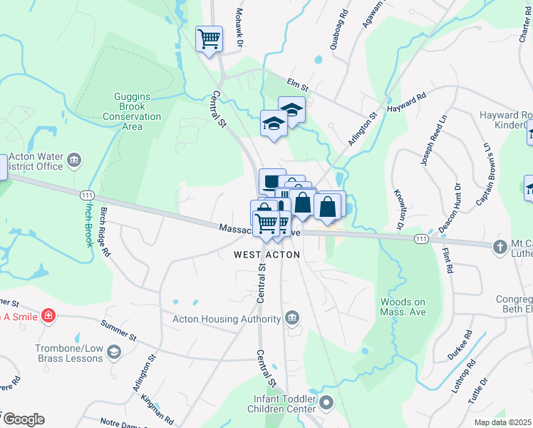 map of restaurants, bars, coffee shops, grocery stores, and more near 294 Central Street in Acton