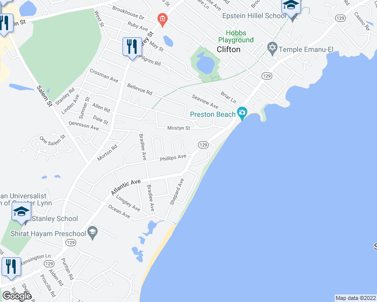 map of restaurants, bars, coffee shops, grocery stores, and more near 1 Lincoln Cir in Swampscott
