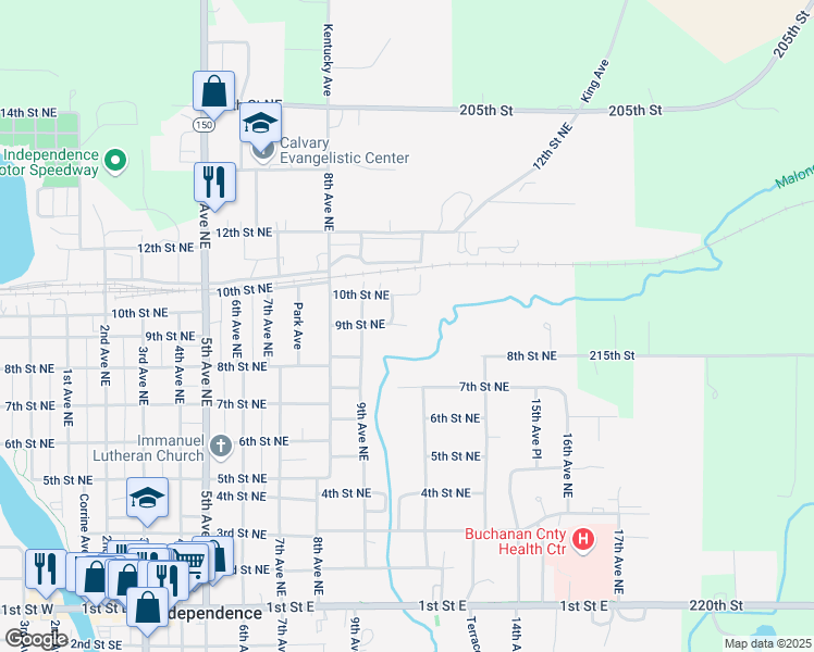 map of restaurants, bars, coffee shops, grocery stores, and more near 1098 9th Street Northeast in Independence