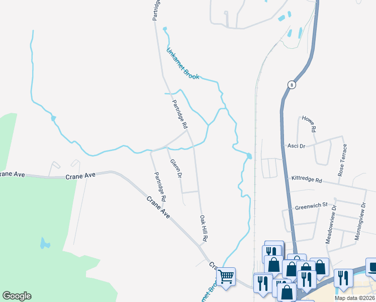 map of restaurants, bars, coffee shops, grocery stores, and more near 123 Oak Hill Road in Pittsfield