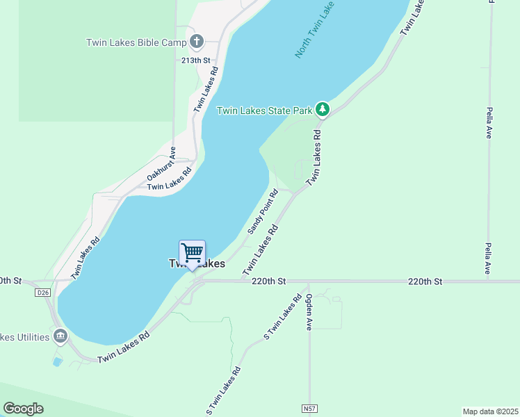 map of restaurants, bars, coffee shops, grocery stores, and more near 5749 Sandy Point Road in Rockwell City
