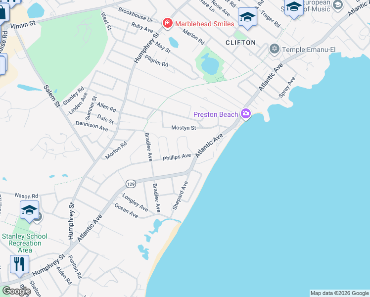 map of restaurants, bars, coffee shops, grocery stores, and more near 1 Lincoln Circle in Swampscott