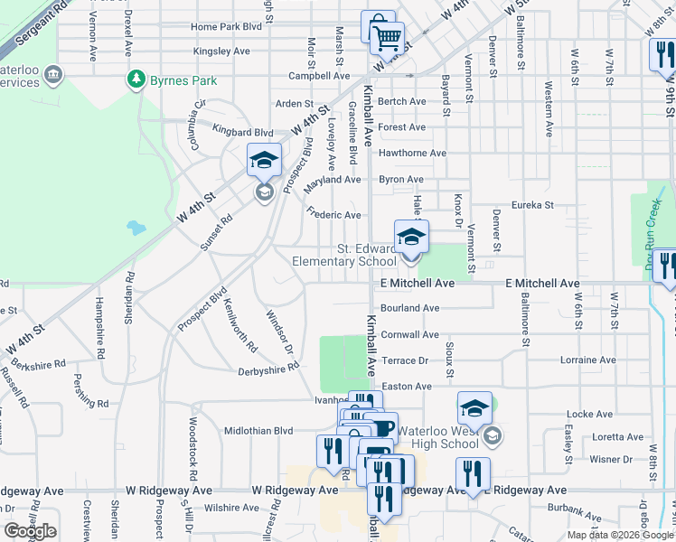 map of restaurants, bars, coffee shops, grocery stores, and more near 231 Rosebud Avenue in Waterloo