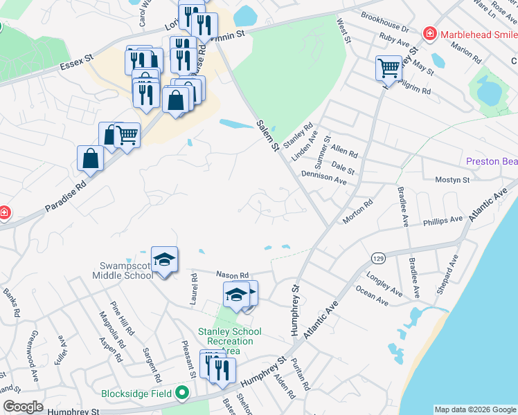 map of restaurants, bars, coffee shops, grocery stores, and more near 14 Salem Street in Swampscott