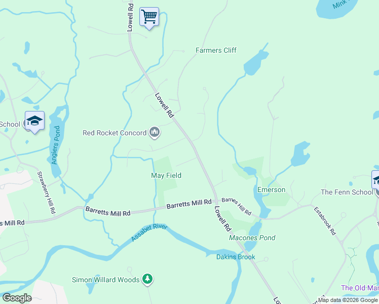map of restaurants, bars, coffee shops, grocery stores, and more near 761 Lowell Road in Concord