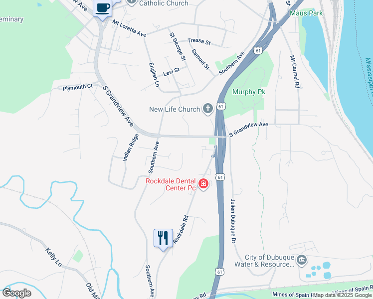 map of restaurants, bars, coffee shops, grocery stores, and more near 1495 Oeth Court in Dubuque