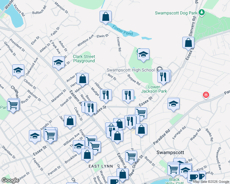 map of restaurants, bars, coffee shops, grocery stores, and more near 11-13 Hillside Avenue in Swampscott