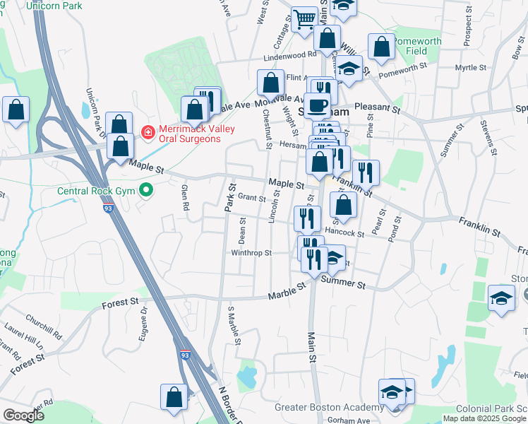 map of restaurants, bars, coffee shops, grocery stores, and more near 210 Hancock Street in Stoneham