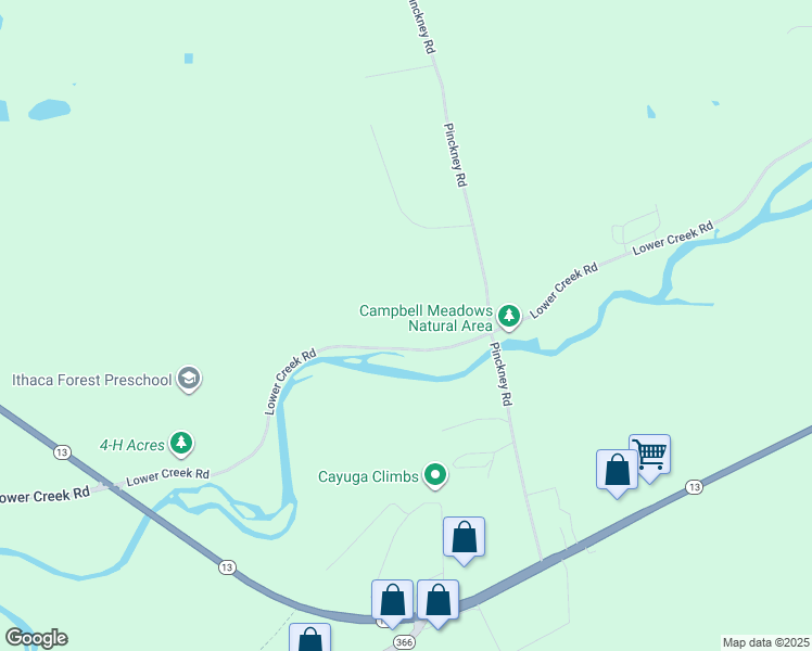map of restaurants, bars, coffee shops, grocery stores, and more near 310 Lower Creek Rd in Ithaca