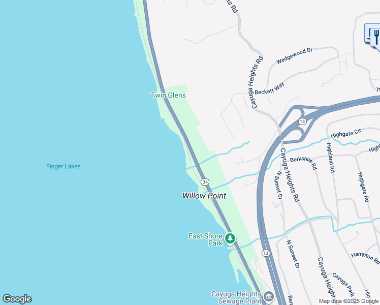 map of restaurants, bars, coffee shops, grocery stores, and more near 1138 East Shore Drive in Ithaca