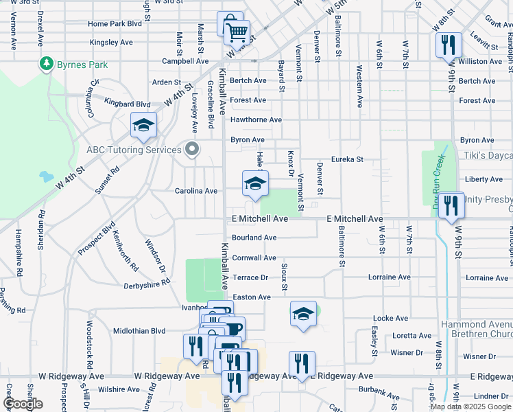 map of restaurants, bars, coffee shops, grocery stores, and more near 399 Mitchell Ave in Waterloo