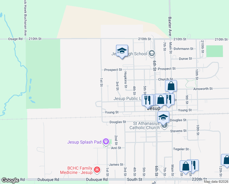 map of restaurants, bars, coffee shops, grocery stores, and more near 501-699 Christopher Circle in Jesup
