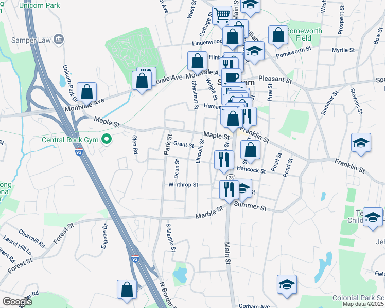 map of restaurants, bars, coffee shops, grocery stores, and more near 210 Hancock Street in Stoneham