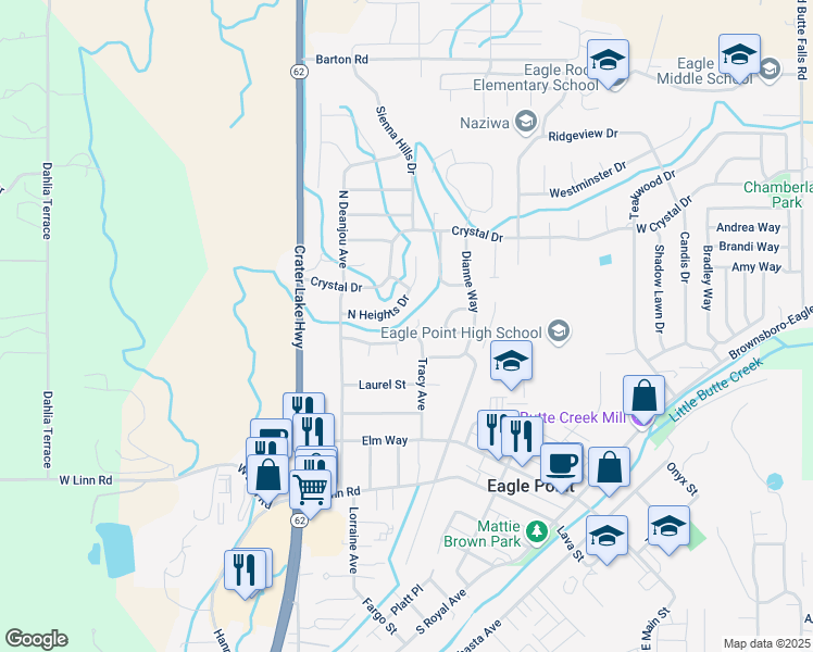 map of restaurants, bars, coffee shops, grocery stores, and more near 612 Clearview Way in Eagle Point