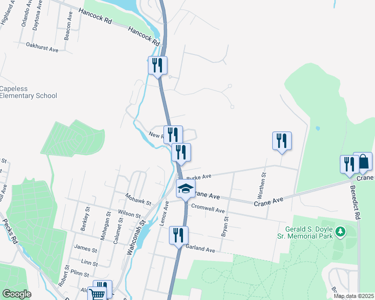 map of restaurants, bars, coffee shops, grocery stores, and more near 1224 North St in Pittsfield