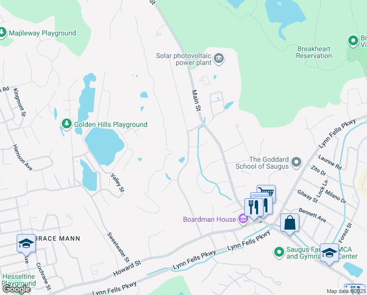 map of restaurants, bars, coffee shops, grocery stores, and more near 40 Juniper Drive in Saugus
