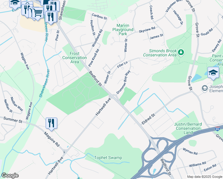 map of restaurants, bars, coffee shops, grocery stores, and more near 507 Bedford Street in Lexington