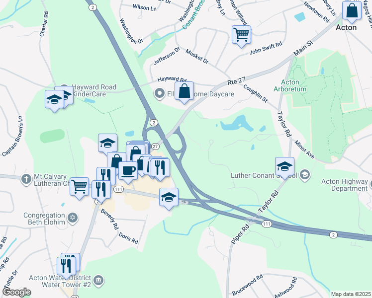 map of restaurants, bars, coffee shops, grocery stores, and more near in Acton