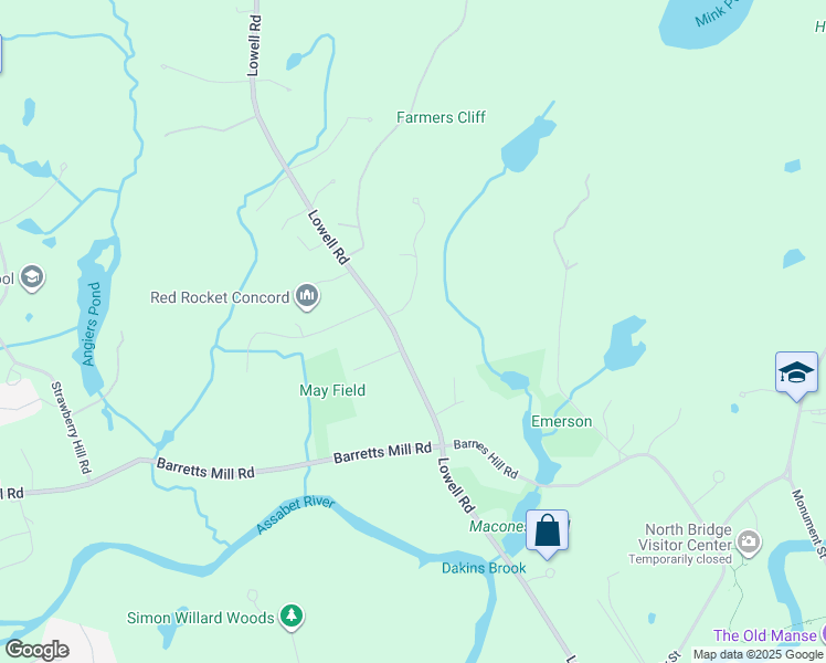 map of restaurants, bars, coffee shops, grocery stores, and more near 762 Lowell Road in Concord